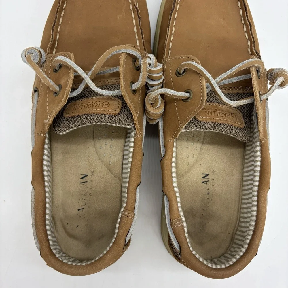 Magellan Womens 8.5 Shoes Boat Deck Brown Tan Leather Comfort Flat Round Toe